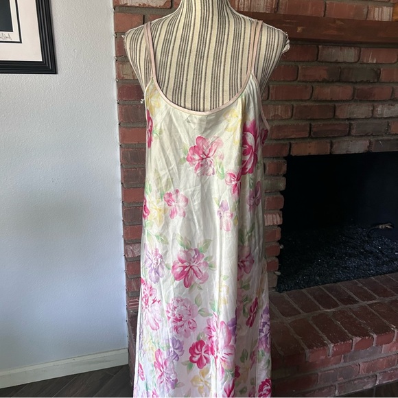 VTG Oscar de la Renta Floral Maxi Satin Slip Dress Sz L - Picture 2 of 10
